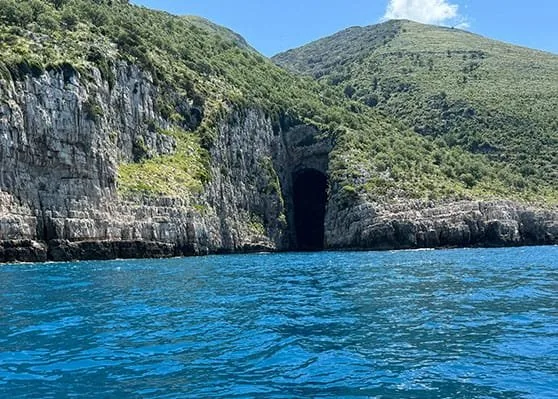 View of Haxhi Ali Cave from a boat.