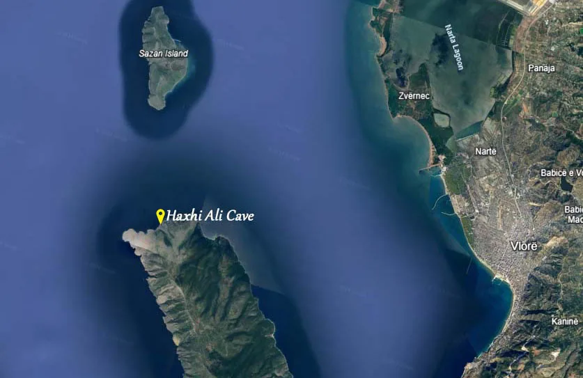 Map that shows the position of Haxhi Ali Cave